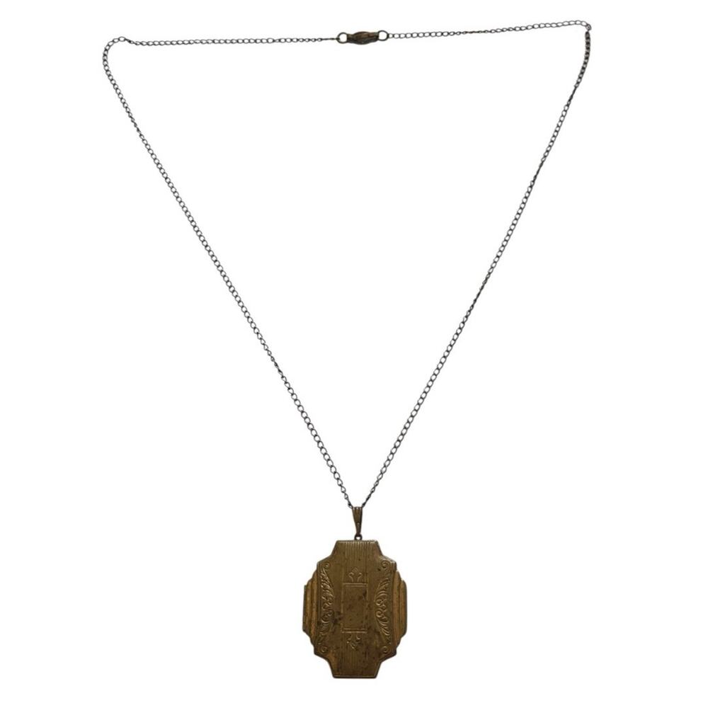 Art Deco Gold Filled Octagonal Locket 1920s w/ Original Photos 1.25 Vintage